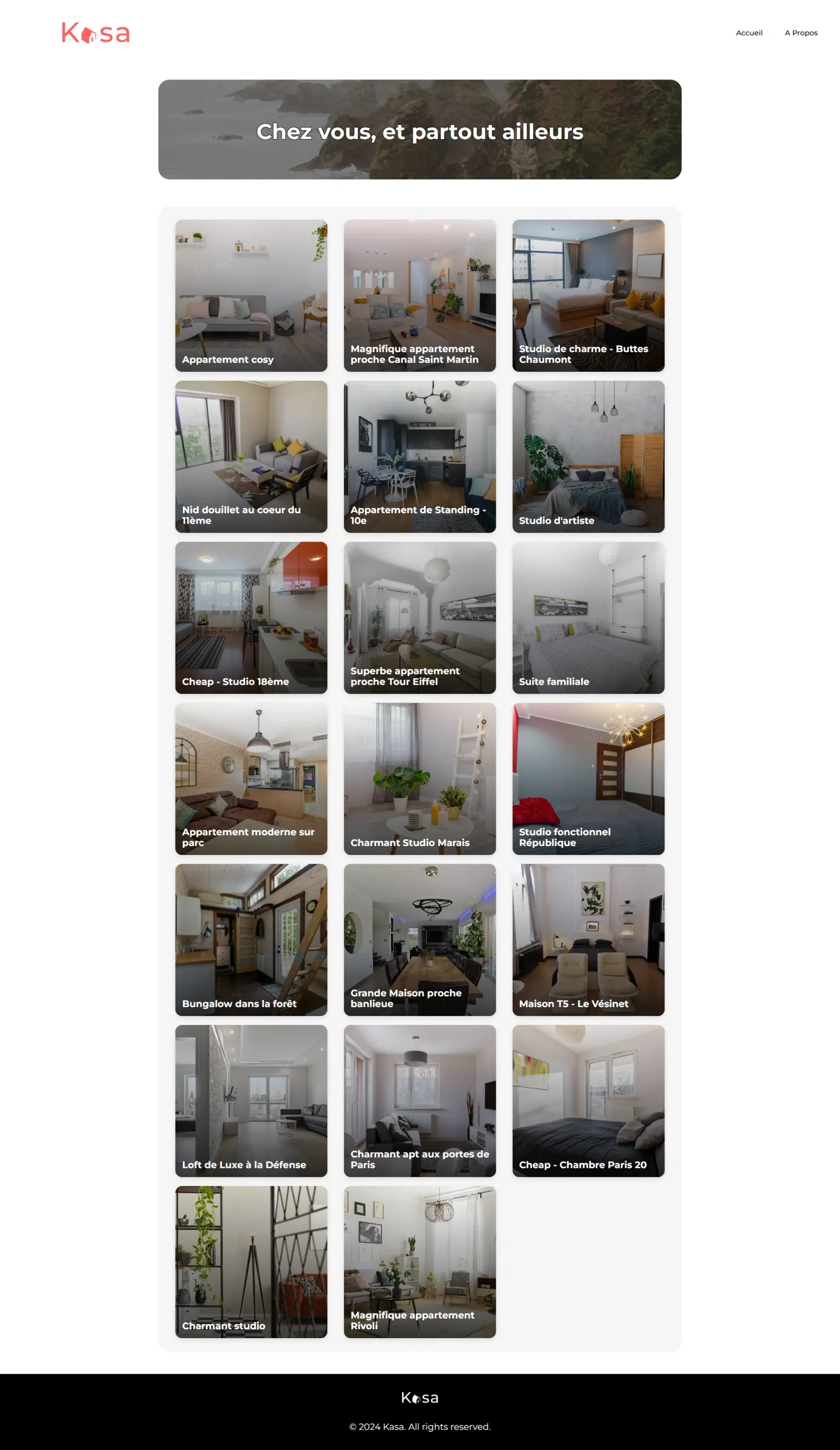 Page d'accueil de la plateforme de location Kasa