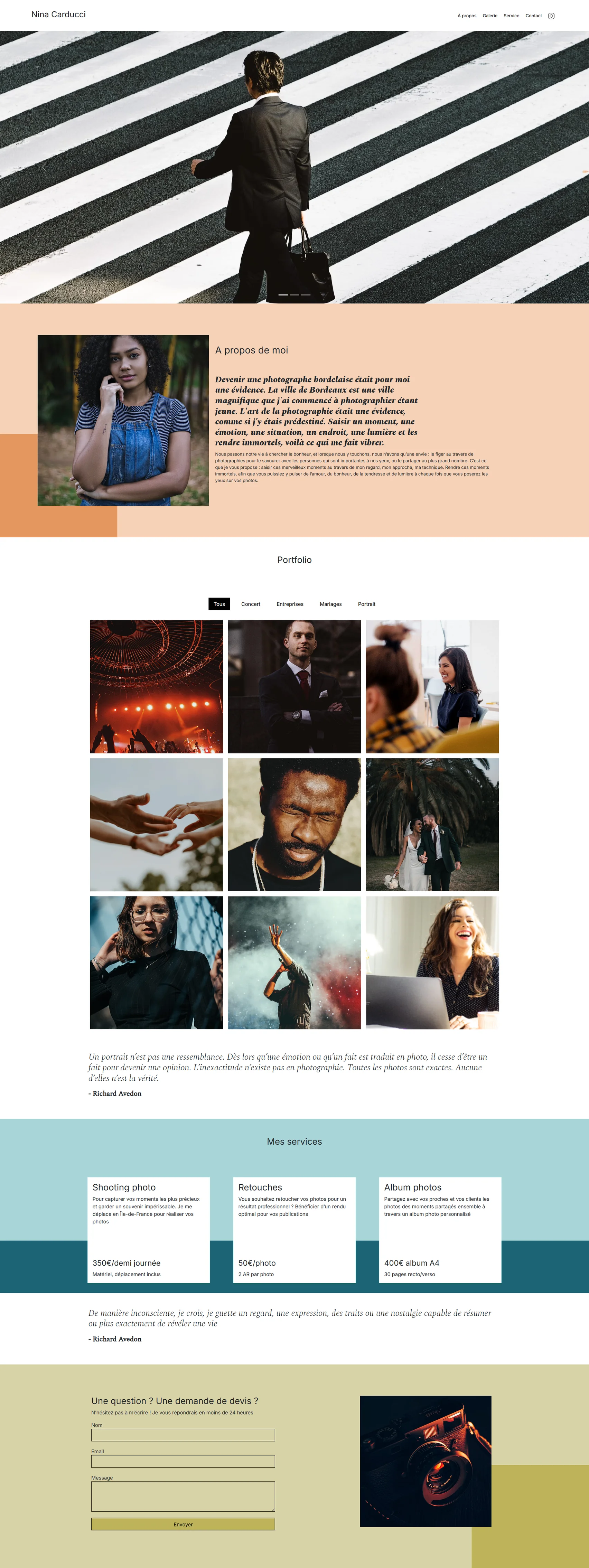 Page d'accueil du site de la photographe Nina Carducci